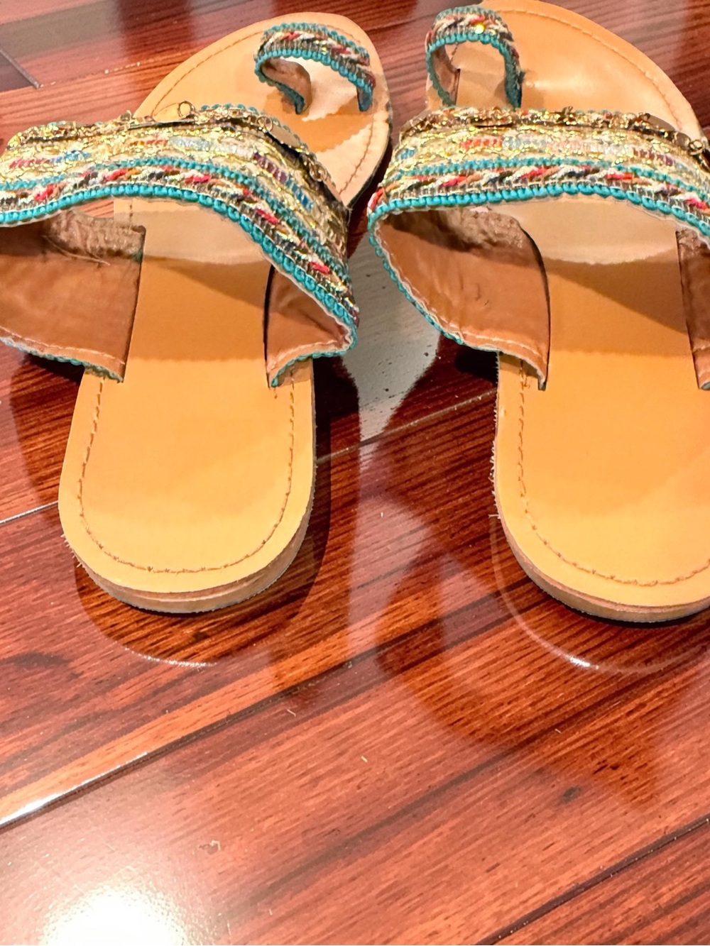 Embellished Orange Slide Sandals with Multicolor Trim - Picture 6 of 7